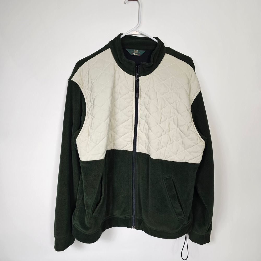 Orvis Mens XL Fleece Jacket Full Zip Quilted Front Green Outdoor Layering
